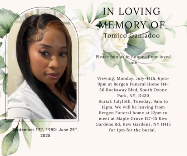 Funeral Arrangements for Tomica Ganiadoo: Honoring a Life of Love and Kindness