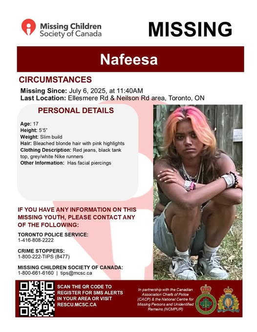 Urgent Missing Person Alert: Search for 17-Year-Old Nafeesa in Toronto, Ontario