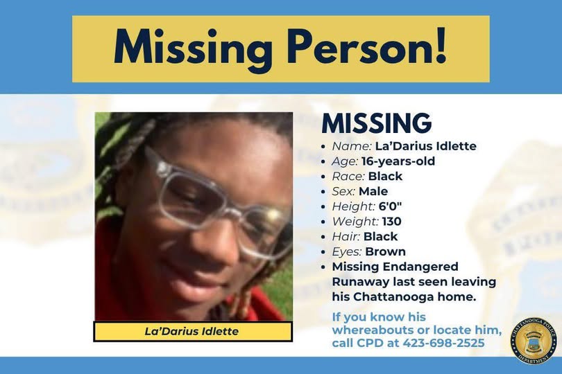 Missing Endangered Teen: La’Darius Idlette, 16, Last Seen in Chattanooga, TN